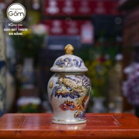 Chóe thờ Bát Tràng men rạn vẽ vàng họa tiết rồng châu nguyệt BT-CT06
