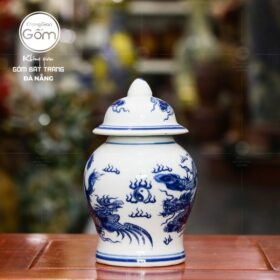Chóe thờ men lam Bát Tràng họa tiết lưỡng long chầu nguyệt BT-CT05