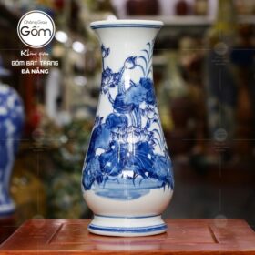 Lọ hoa men lam Bát Tràng họa tiết hoa sen vẽ tay BT-LH08