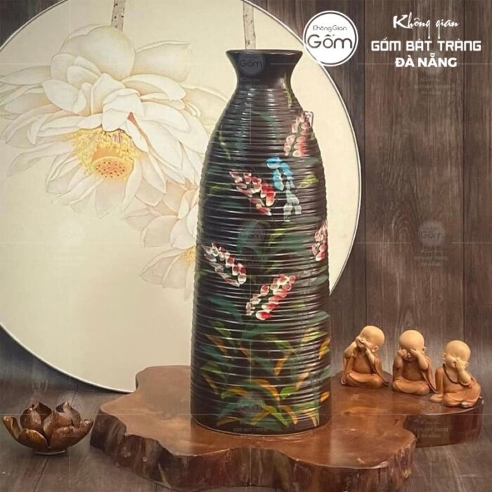 binh-hoa-gom-su-bat-trang-dang-chai-cao-mau-nau-hoa-tiet-hoa-la