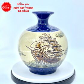 Bình hút lộc khắc nổi hoạ tiết Thuận Buồm Xuôi Gió xanh dương BT-HL25