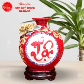 Bình hút lộc họa tiết chữ lộc hoa anh đào đắp nổi màu đỏ BT-HL50