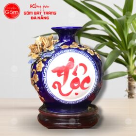 Bình hút lộc họa tiết chữ lộc hoa anh đào đắp nổi màu xanh dương BT-HL56