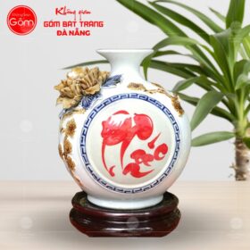 Bình hút lộc họa tiết chữ phúc hoa anh đào đắp nổi màu trắng BT-HL53