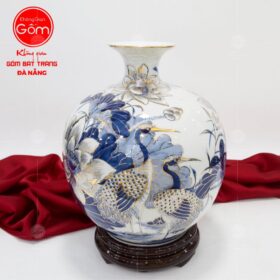 Bình hút lộc vẽ vàng 24k hoạ tiết "Sen hạc trường thọ"cao 30cm BT-HL02