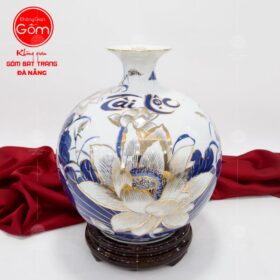 Bình hút lộc vẽ vàng 24k hoạ tiết "Sen Tài Lộc"cao 30cm BT-HL05
