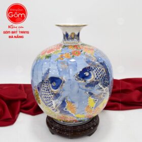 Bình hút lộc vẽ vàng 24k Sen Chép niên niên hữu dư 30cm BT-HL13