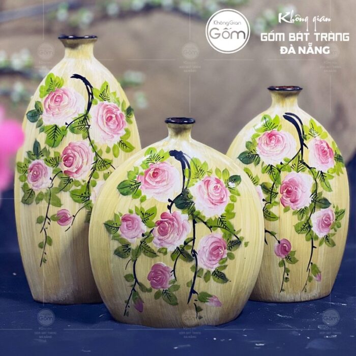 bo-3-binh-hoa-gom-su-decor-mau-vang-hoa-tiet-day-hoa-hong