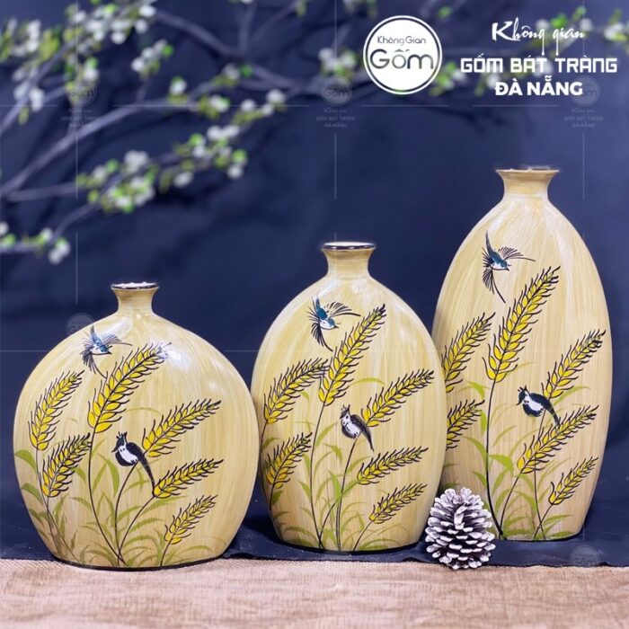 bo-3-binh-hoa-gom-su-decor-mau-vang-hoa-tiet-lua-va-chim