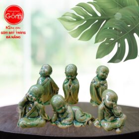 Bộ 6 chú tiểu an nhiên gốm sứ Bát tràng màu xanh lục BT-TCT02