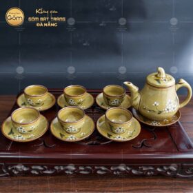 Bộ ấm chén Bát Tràng dáng đu đủ men mật BT-BAT06