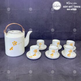 Bộ ấm tích quai đồng họa tiết hoa đào cam BT-BAT21