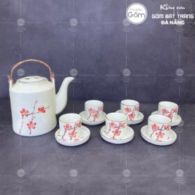 Bộ ấm tích quai đồng họa tiết hoa đào đỏ BT-BAT22