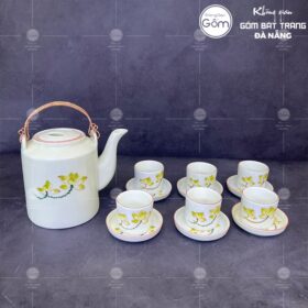 Bộ ấm tích quai đồng họa tiết hoa sen xanh non BT-BAT19