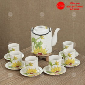 Bộ ấm tích màu ngà họa tiết hoa hướng dương BT-BAT47
