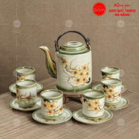 Bộ ấm tích màu ngà họa tiết hoa mai BT-BAT48