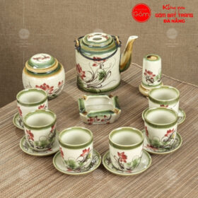 Bộ ấm tích màu ngà họa tiết hoa sen BT-BAT49