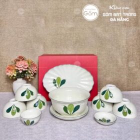 Bộ bát đĩa hoạ tiết cây xương rồng men kem 11 món BT-BBD40