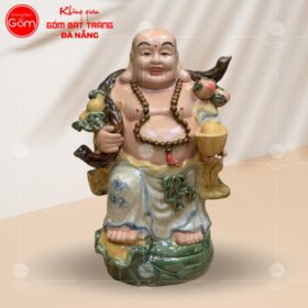 Tượng phật di lặc gánh hồ lô và đào màu xanh ngọc Bát Tràng BT-TDL07