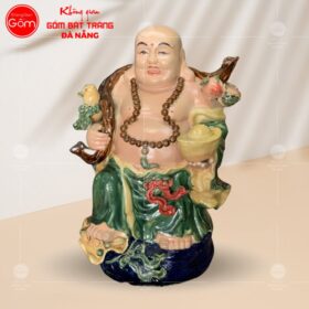 Tượng phật di lặc gánh hồ lô và đào màu xanh dương Bát Tràng BT-TDL06