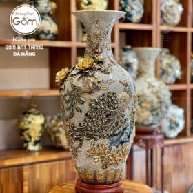 Bảo bình họa tiết công đào vẽ vàng men rạn bát tràng BT-BB06