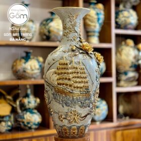 Bảo bình họa tiết thuận buồm xuôi gió vẽ vàng men rạn bát tràng BT-BB05