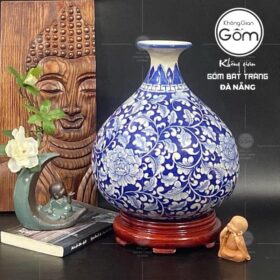 Bình hoa gốm sứ bát tràng dáng hút lộc vẽ hoa Phù Dung kín lọ BT-BH66