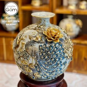 Bình hút lộc họa tiết công đào vẽ vàng men rạn bát tràng BT-HL64