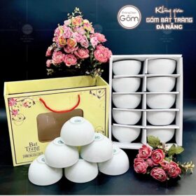Bộ 10 bát cơm trắng tròn gốm sứ Bát Tràng BT-BBD90