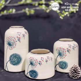 Bộ ba bình hoa dáng lồng chim màu trắng bồ công anh BT-BH72