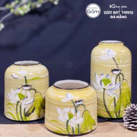 Bộ ba bình hoa dáng lồng chim màu vàng sen trắng BT-BH67