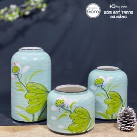 Bộ ba bình hoa dáng lồng chim màu xanh dương hoa sen BT-BH63