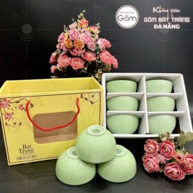 Bộ 6 bát cơm màu xanh ngọc trơn gốm sứ Bát Tràng BT-BBD93