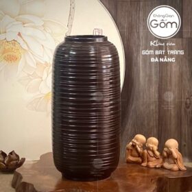 Lọ hoa bát tràng dáng bom hoa tiết viền ngang vuốt tay màu nâu mộc BT-BH60
