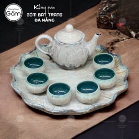 Bộ ấm chén men hỏa biến bát tràng men nham thạch dạng bí BT-BAT71