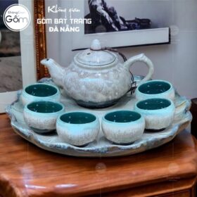 Bộ ấm chén men hỏa biến bát tràng men nham thạch dáng chóp BT-BAT72