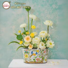 Ang cắm hoa hoạ tiết vẽ tay chim muôn ngũ sắc BT-BH68
