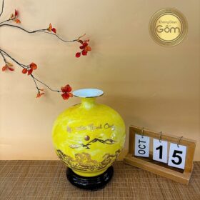 Bình hút lộc màu vàng vân đá "Mã Đáo Thành Công" vẽ vàng kim BT_HL83