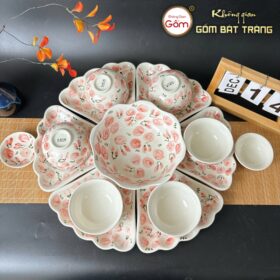 Bộ bát đĩa hoa mặt trời Bát Tràng họa tiết hoa đỏ BT-BBD112