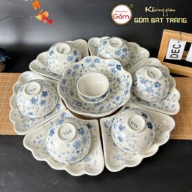 Bộ bát đĩa hoa mặt trời Bát Tràng họa tiết hoa xanh BT-BBD113