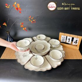Bộ bát đĩa hoa mặt trời Bát Tràng họa tiết chuồn chuồn BT-BBD115