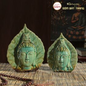 Lá bồ đề mặt quan âm gốm sứ Bát Tràng men ngọc BT-TP05