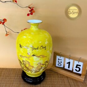 Mai bình màu vàng vân đá "Mã Đáo Thành Công" vẽ vàng kim BT_HL76