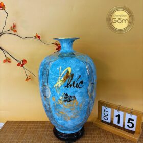 Mai bình xanh dương vân đá "Phúc Đức Tài Lộc" vẽ vàng kim BT_HL77