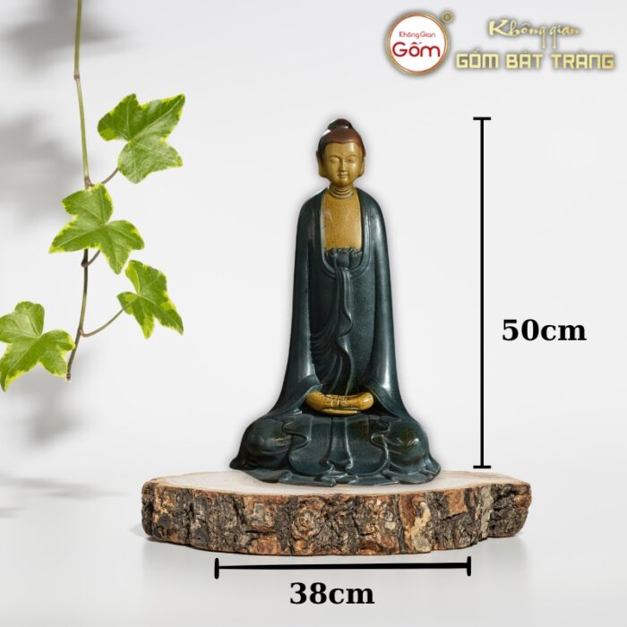 Tượng phật an nhiên gốm sứ Bát Tràng màu xanh dương BT-TP07 - Ảnh 2
