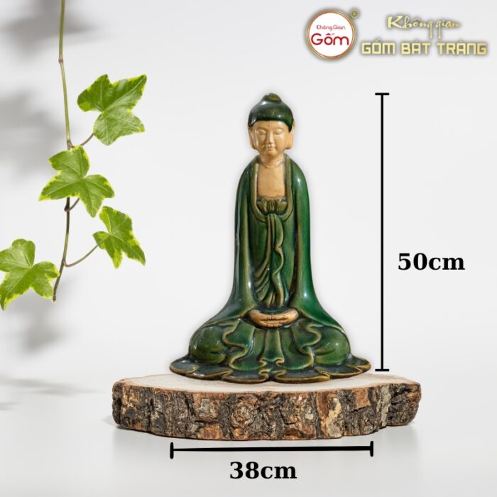 Tượng phật an nhiên gốm sứ Bát Tràng màu xanh lục BT-TP08 - Ảnh 2