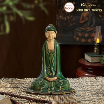 Tượng phật an nhiên gốm sứ Bát Tràng màu xanh lục BT-TP08