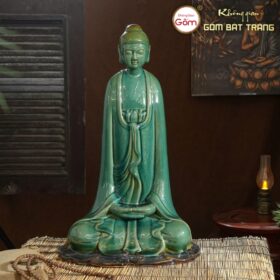 Tượng phật an nhiên gốm sứ Bát Tràng màu xanh ngọc lục BT-TP09