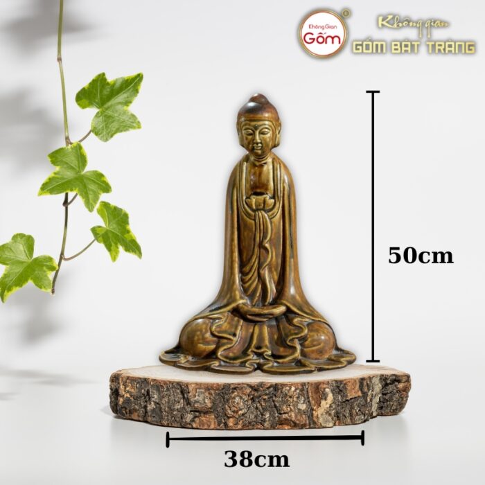 Tượng phật an nhiên gốm sứ Bát Tràng men hoàng thổ BT-TP06 - Hình ảnh 2