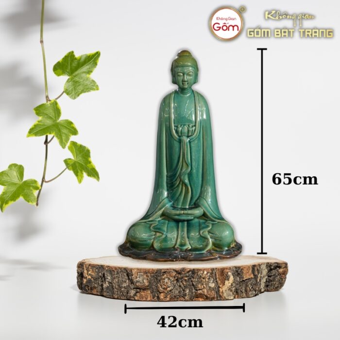 Tượng phật an nhiên gốm sứ Bát Tràng màu xanh ngọc lục BT-TP09 - Ảnh 2